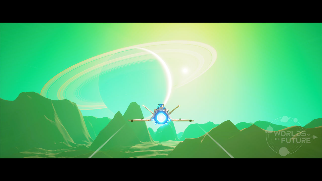 Flying Spaceship on the Titan moon